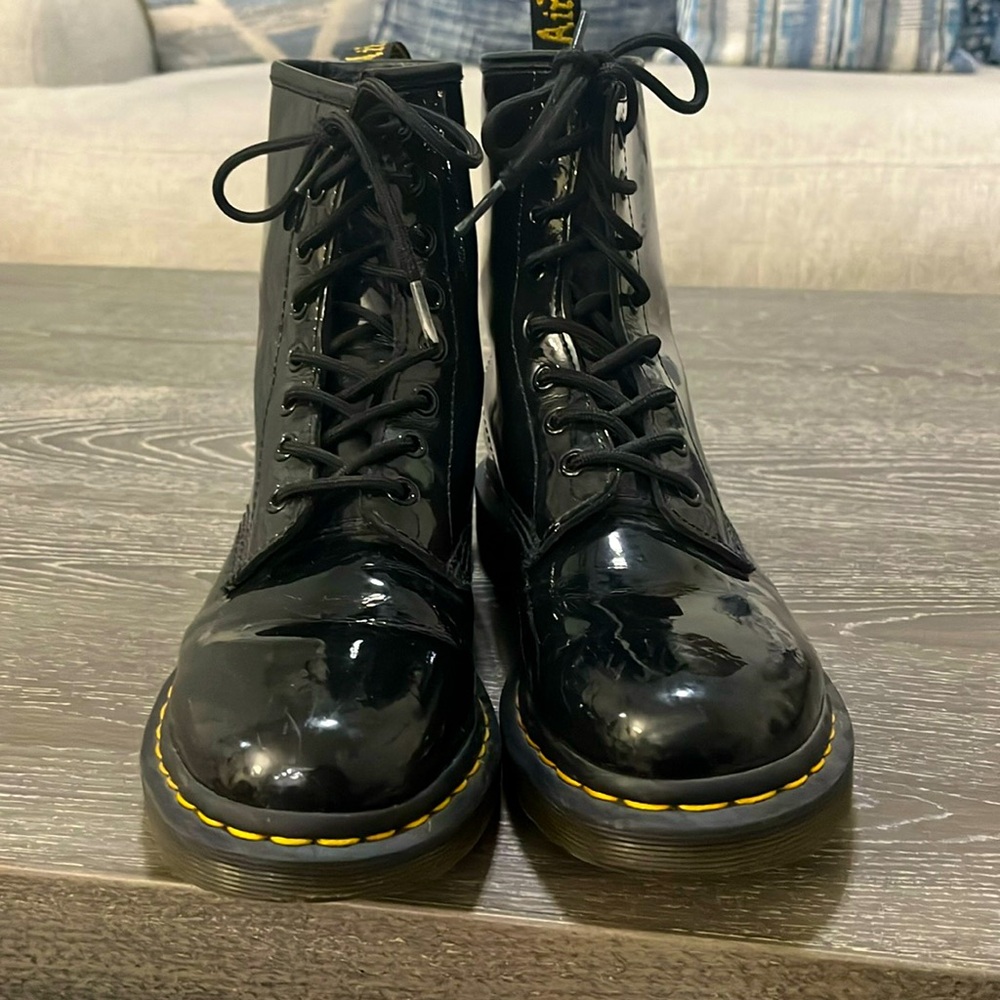 Dr. Martens Boots Shiny Faux Leather Ankle Cut